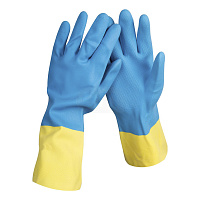 Перчатки резиновые "Bicolor" синий-желтый размер L (144)