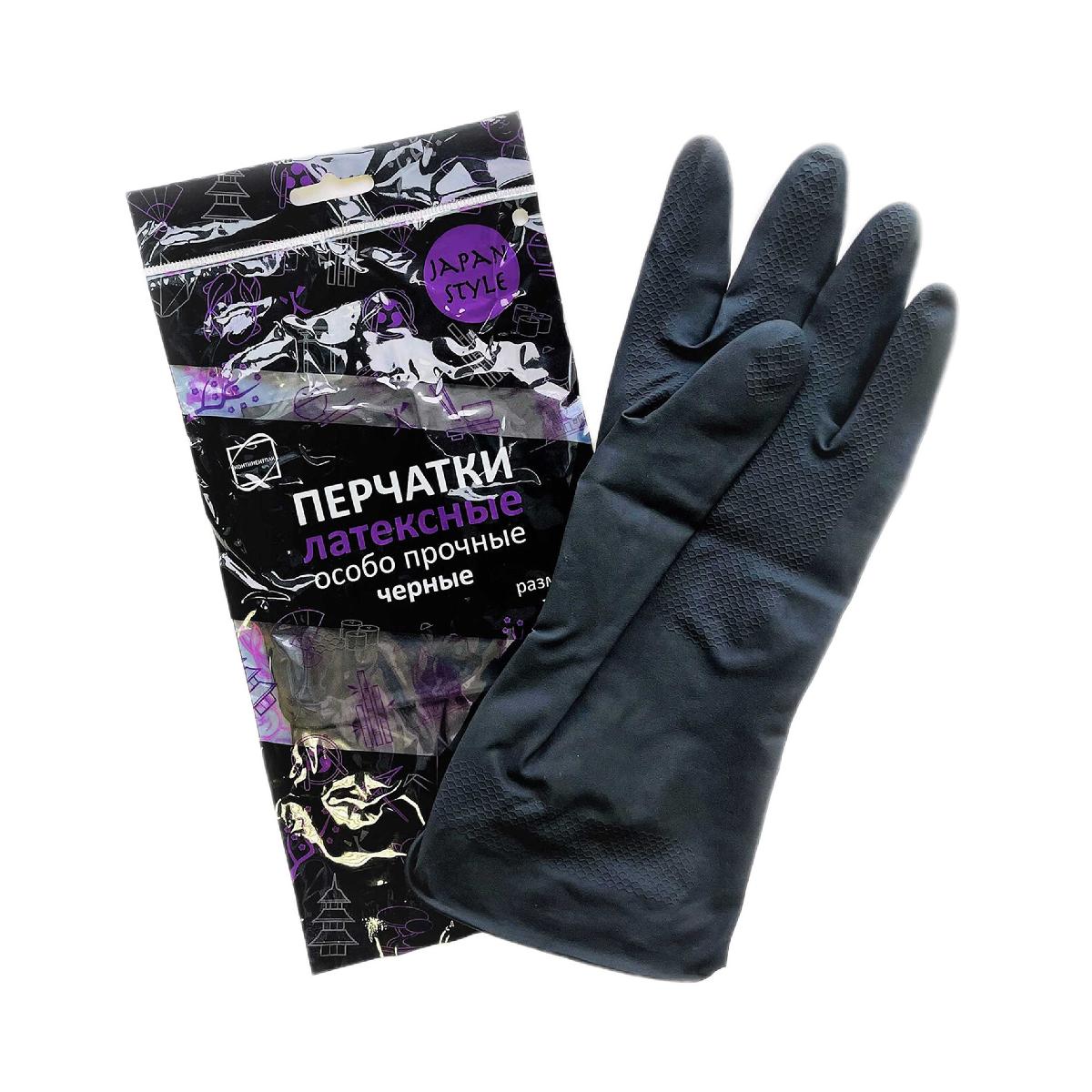 Перчатки резиновые хоз. с напылением Japan Style черные М (120)