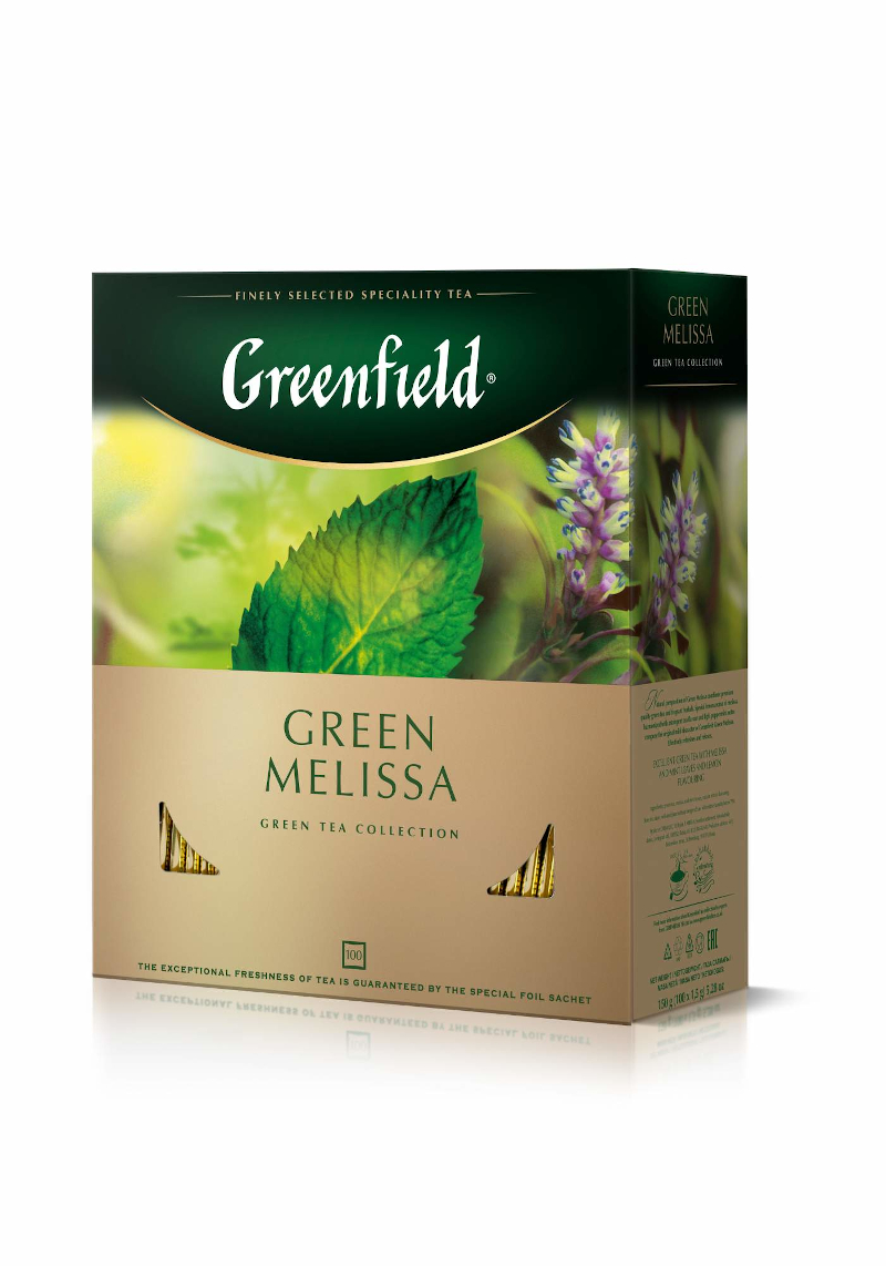 Чай Гринфилд 100 пак Green Melissa зеленый с мелиссой (9)