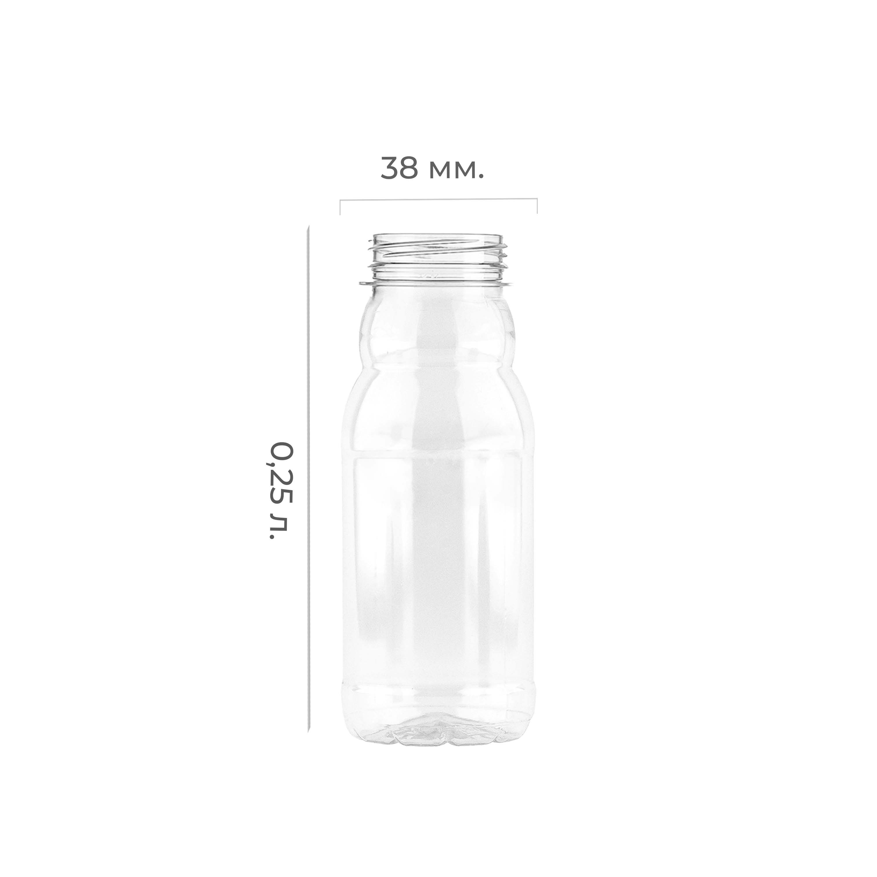 Бутылка ПЭТ 0,25л горло 38мм (широкое) прозрачная БЕЗ крышки (209)