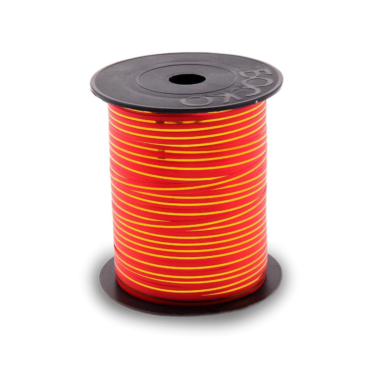 Лента упаковочная декоративная 5мм*250м красная с зол. полосой (60)