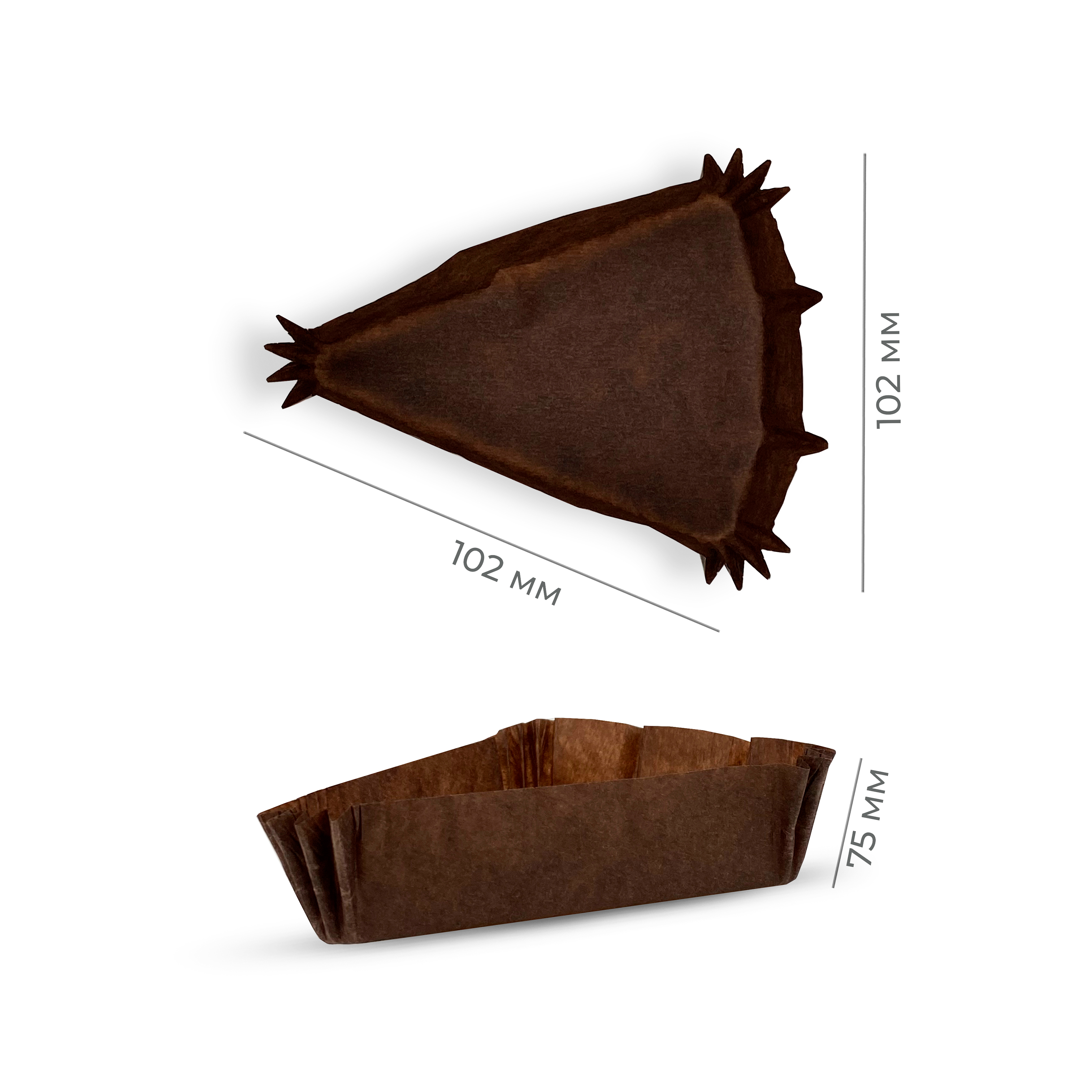 Тарталетки бумажные треугольные коричневые 75*102*25мм (500/8000)