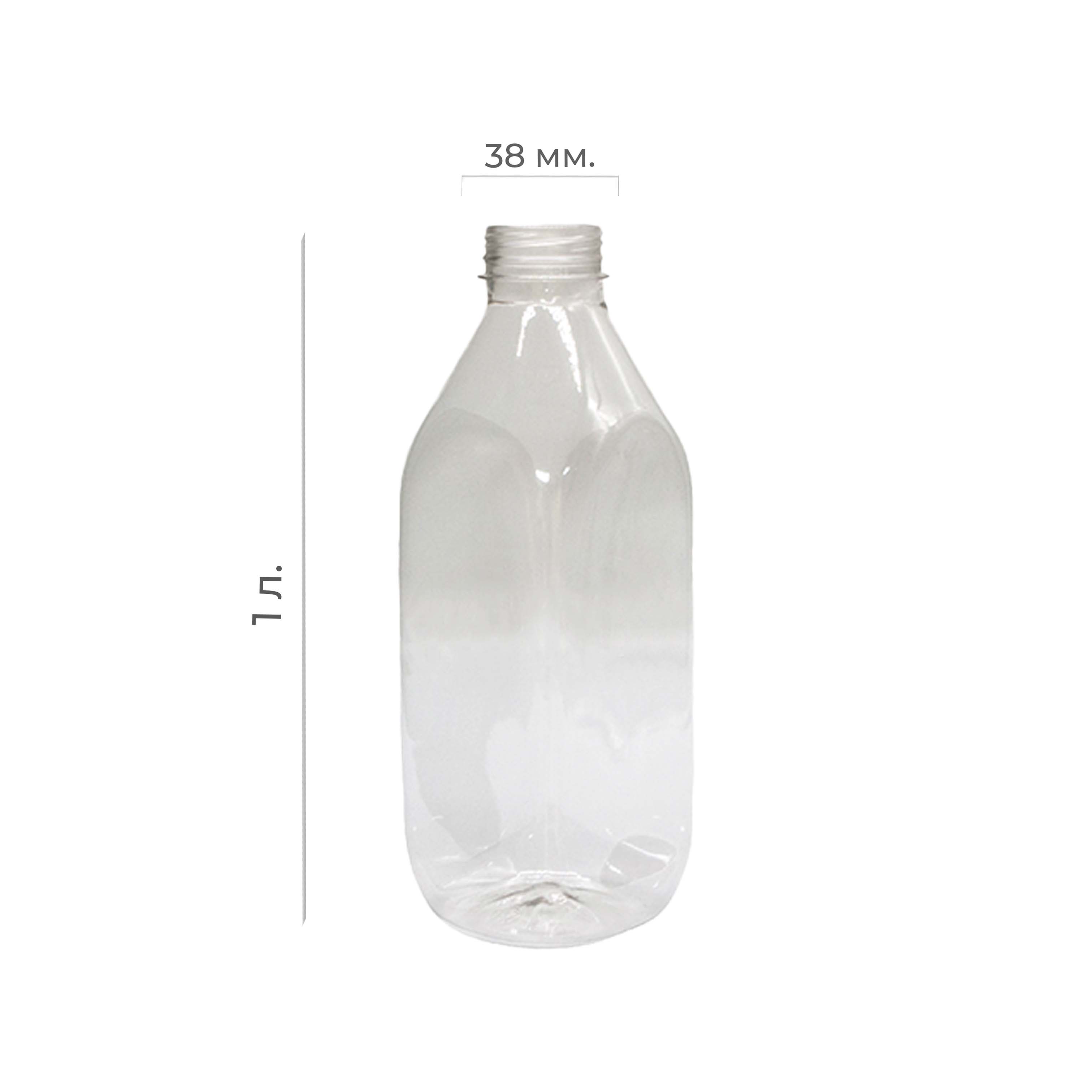 Бутылка ПЭТ 1л КВАДРАТНАЯ широкое горло 38 мм без крышки (50)