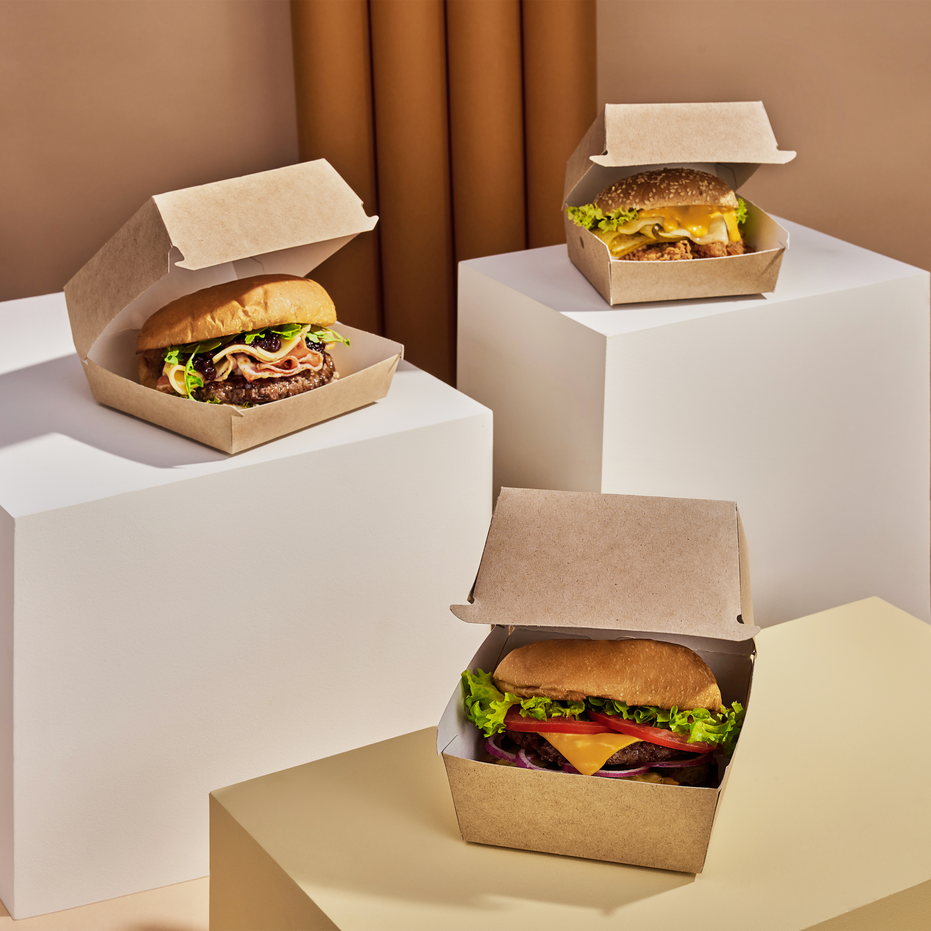 Контейнер картонный BURGER XL для бургеров крафт 113/123*113/141*112мм OSQ (55/440)