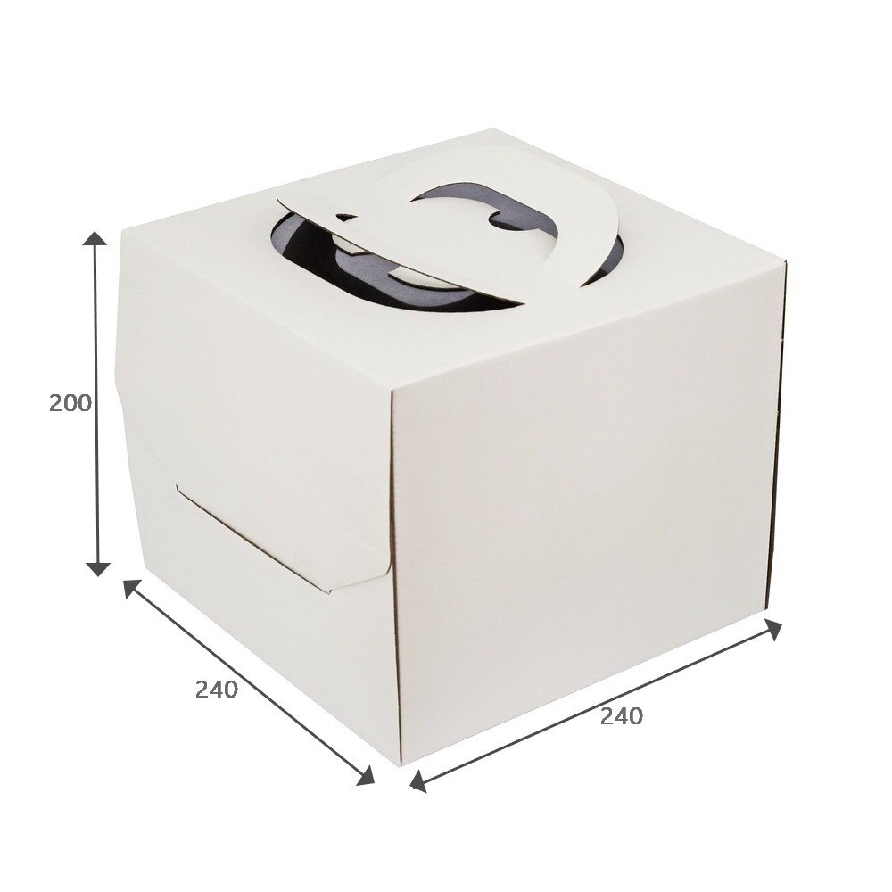 Коробка картонная для торта с ручкой белая 260*260*200 (25)