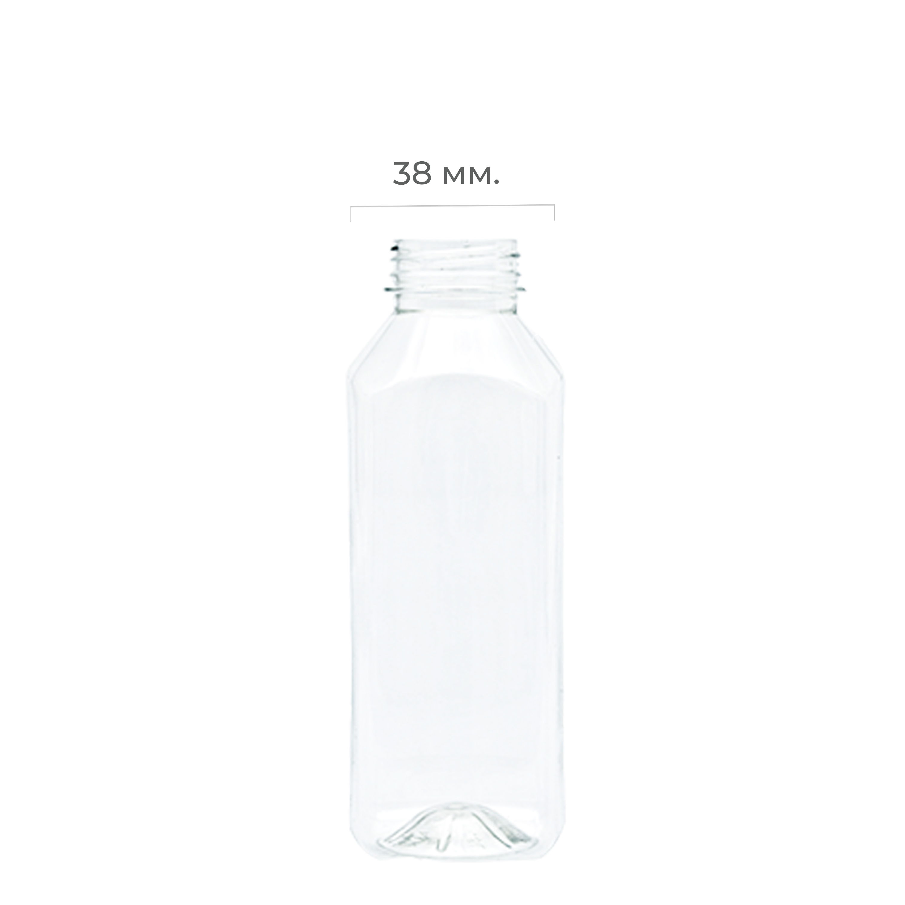 Бутылка ПЭТ 0,5л КВАДРАТНАЯ горло 38мм (широкое) прозрачная БЕЗ крышки (100) 