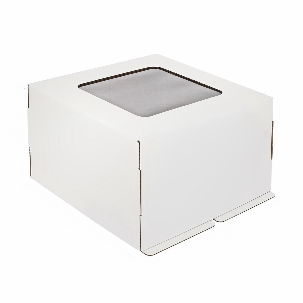 Коробка картонная для торта с ручкой белая 260*260*200 (25)
