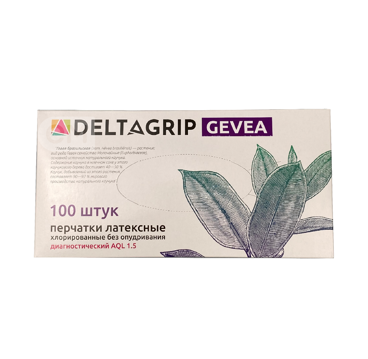 Перчатки латексные неопудренные белые 100шт Deltagrip Gevea размер L (10)