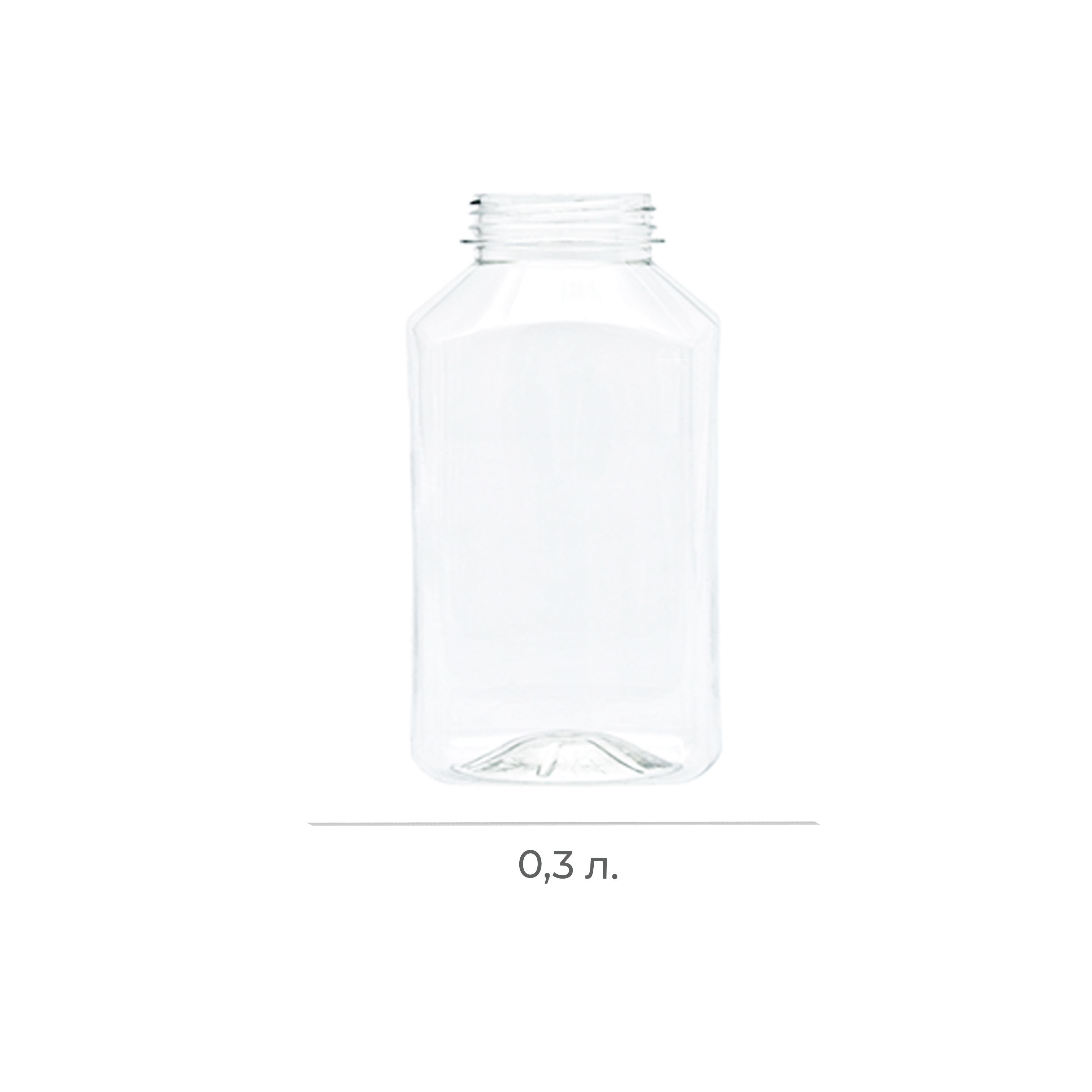 Бутылка ПЭТ 0,3л КВАДРАТНАЯ горло 38мм (широкое) прозрачная БЕЗ крышки (100) 