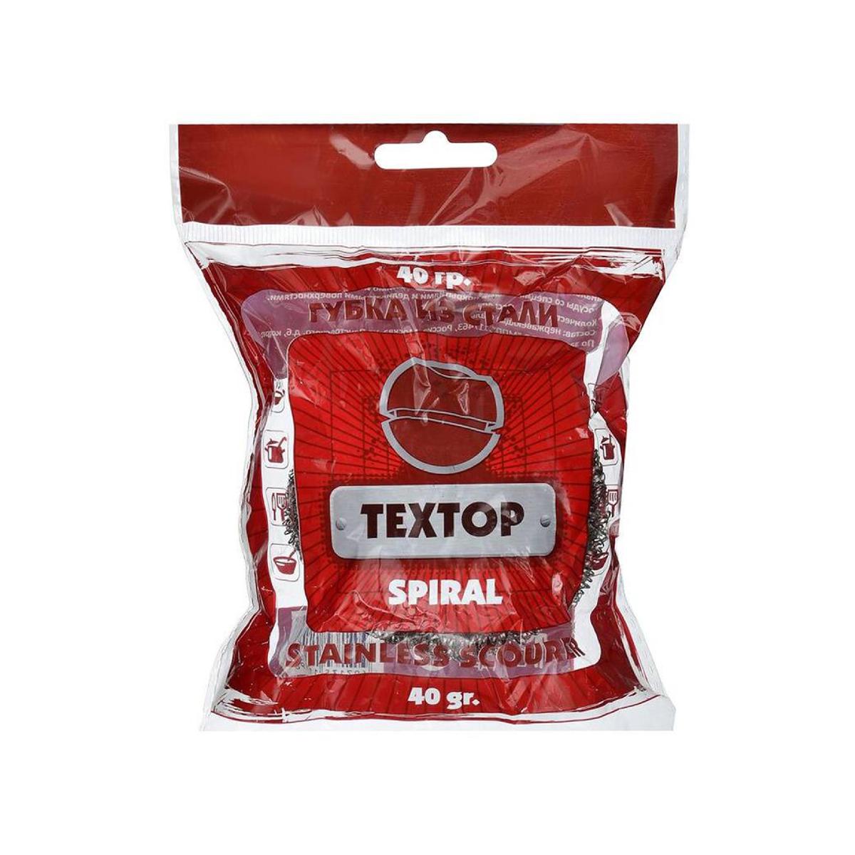 Губка-мочалка для мытья посуды металлическая спираль 40гр 1шт TEXTOP Т398-2 (120)