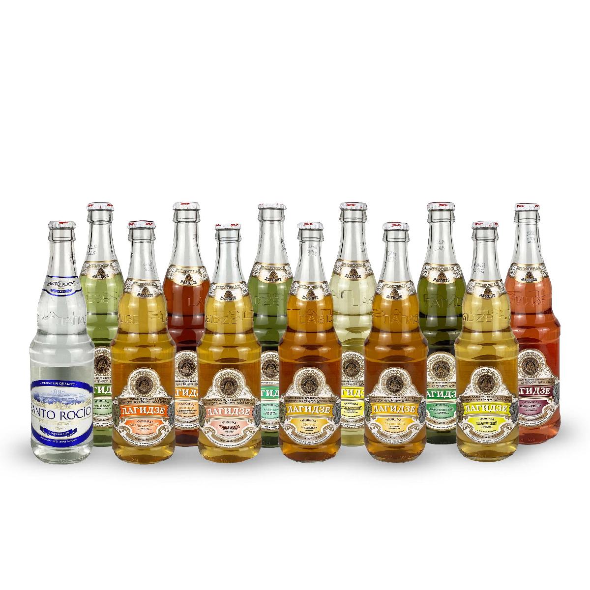 Лимонады Лагидзе набор 12 бутылок в стекле 0,5л (Тархун, Груша, Исинди, Крем-сода, Фейхоа, Яблоко, Л
