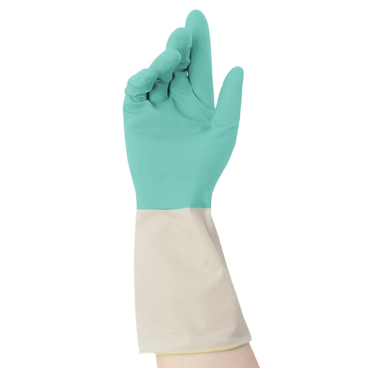 Перчатки резиновые "Bicolor" бирюзово-бежевые размер S 50гр (144)