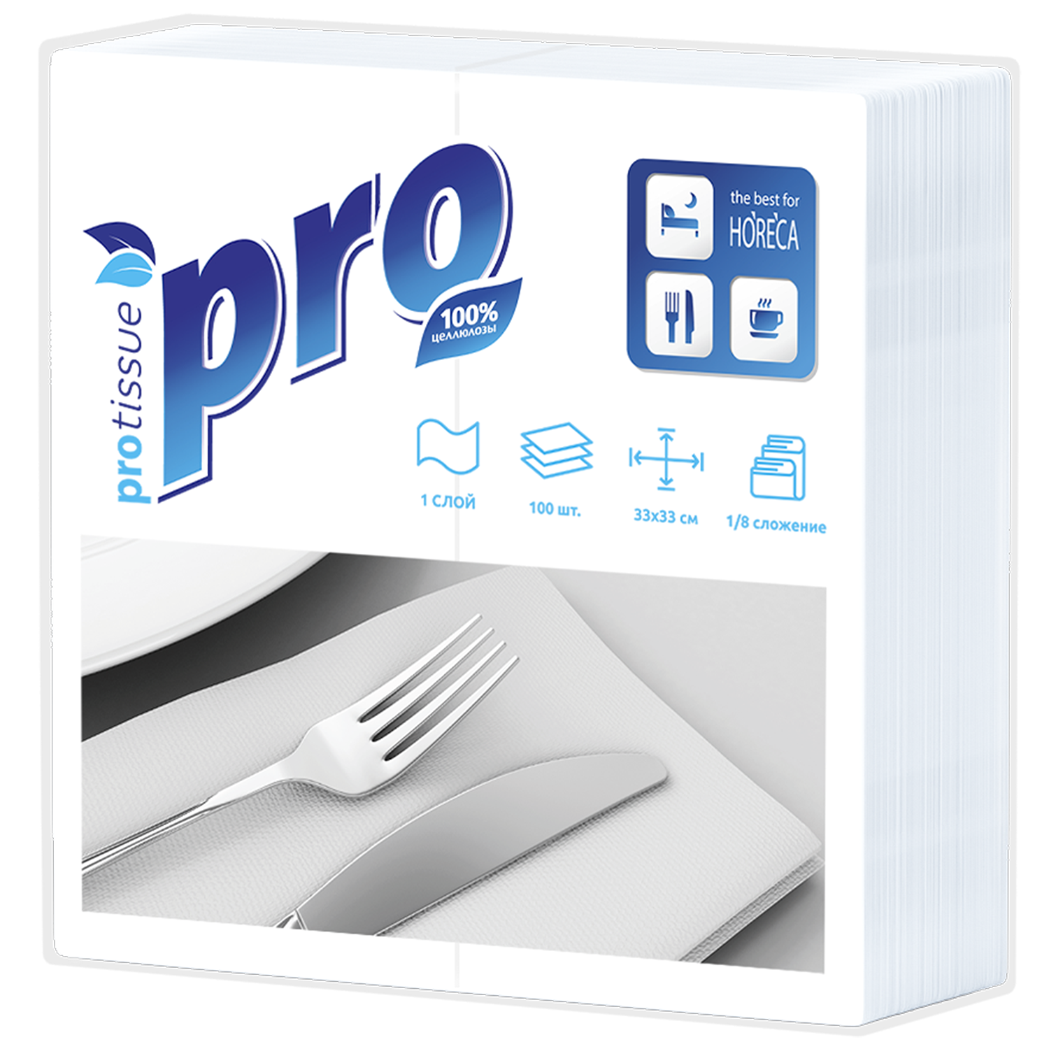 Салфетки бумажные 1-слойные 33×33 1/8 100шт белые Protissue C232 (20)