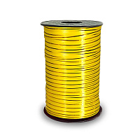 Лента упаковочная декоративная 5мм*250м желтая с зол. полосой (60)