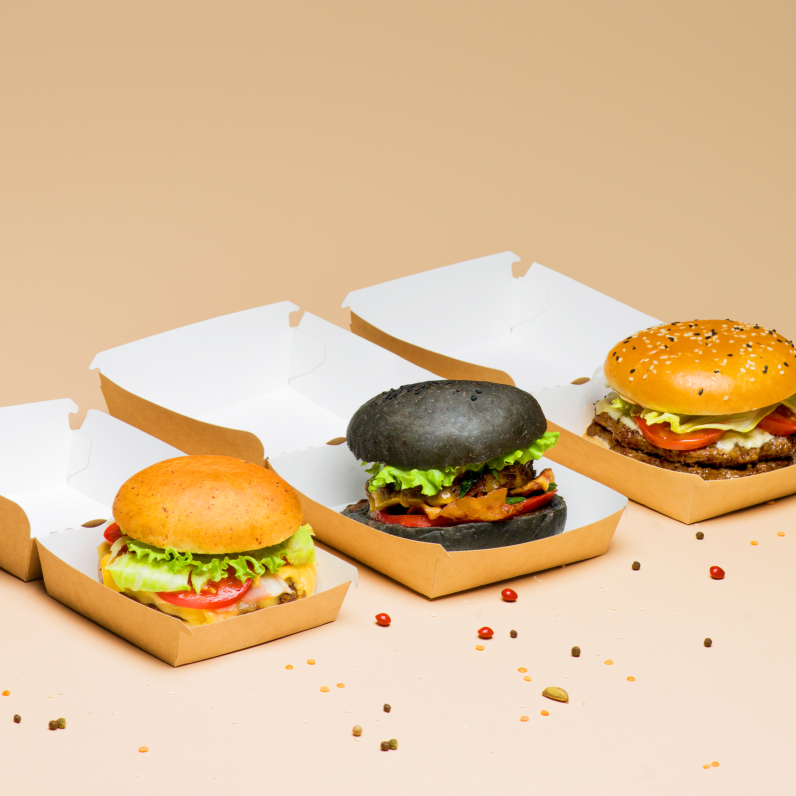 Контейнер картонный "Eco Burger XL" для бургеров крафт 113/123*113/141*112мм OSQ (55/220)